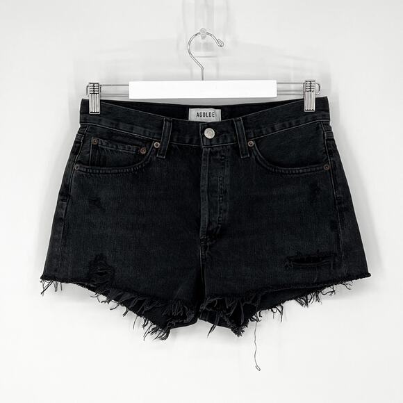 AGOLDE Parker Vintage Cutoff Denim Shorts Black Vortex Size 26 - Picture 2 of 5